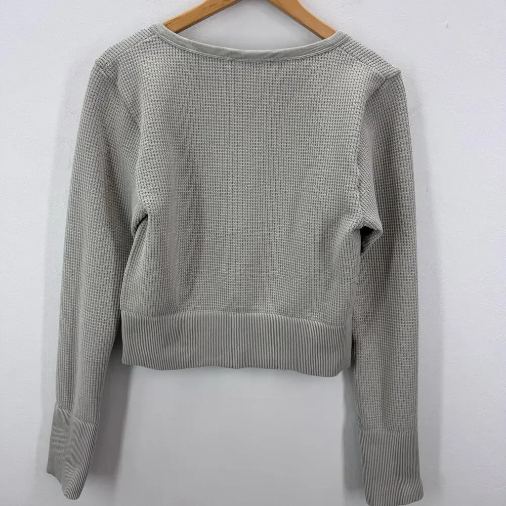 Offline by Aerie Green Waffle Knit Long Sleeve Crop Top size XXL Gorpcore Active